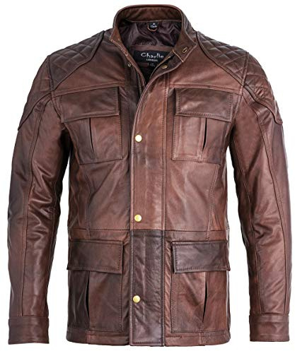 Mens Soft Brown Leather Biker Long Jacket - Three Quarter Brontes Real Leather Jacket for Men - Perfect Choice of Mens Leather Jackets for Smart Casual Wear. (UK, Alpha, XXL, Regular, Regular, Brown)