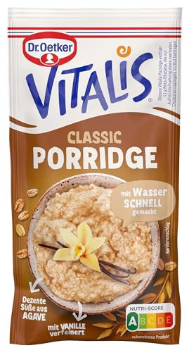 Dr. Oetker Vitalis Porridge Classic, 10 x 58 g, Mischung für Haferbrei mit Bourbon-Vanille, schnell & einfach zubereitet, dezente Süße aus Agave, Idee fürs Frühstück