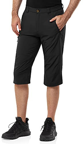 33 000 fot herr 3/4 byxor cargoshorts korta vandringsbyxor stretch lätta cykelbyxor sommar capri-trefjärdedelar byxor utomhus shorts UPF 50 med många fickor för vandring löpning cykling, svart, L