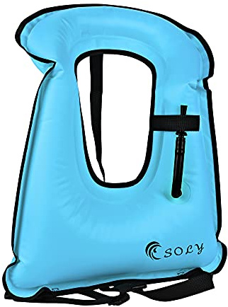 SOLY Inflatable Snorkel Vest Kid, Snorkeling Vest Adjustable Light Snorkeling Jackets for Diving Low Impact Water Sports Safety for for Children 20-60 lbs(Blue Kid)