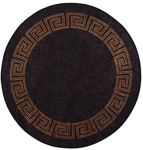 INLIFE Teppich Waschbar Schwarz und Golden φ120 cm rutschfest