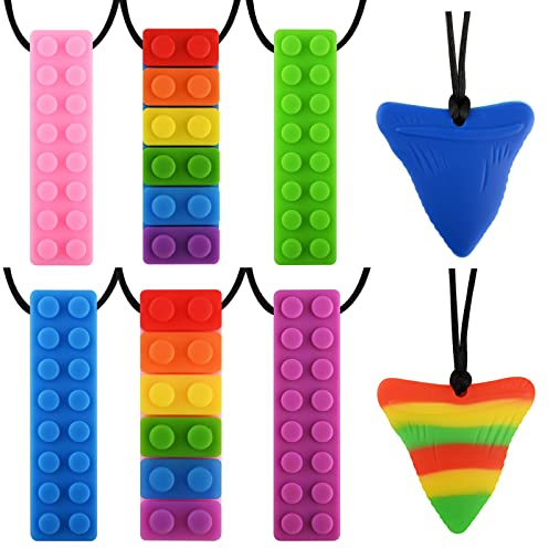 Kau-Halsband, 8 Stück, sensorisch, Regenbogenfarben, Kauspielzeug für Kinder, Jungen, Mädchen, ADHS, Autismus, Beißen, Sicherheit aus lebensmittelechtem Silikon