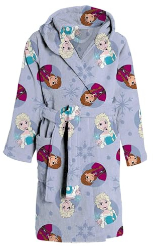 hermet Accappatoio In Spugna, 100% Cotone, Accappatoio da Bambina, Con Cappuccio e Cintura, Disegno Con Frozen, 4/5 Anni