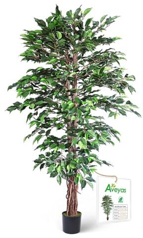 Aveyas 6ft Artificial Ficus Tree for Home Decor, 6 Feet Faux Plant Fake Silk Trees with Pot for Indoor Outdoor House Living Room Office Garden (6 ft Tall)