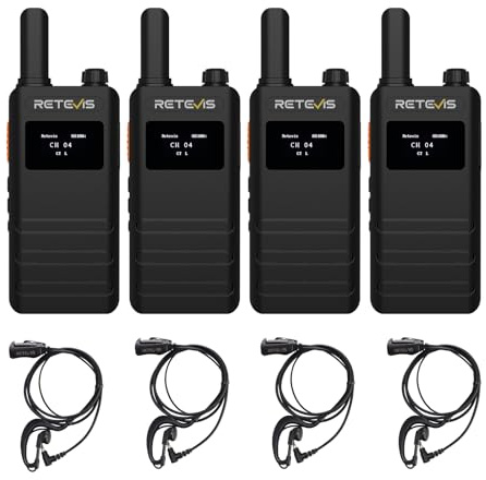Retevis B63S Walkie Talkies för Vuxna, PMR446 Slim 2-Vägsradio med Hörsnäcka, LCD-Skärm, VOX, USB C 1620mah Uppladdningsbar Tvåvägsradio för Detaljhandeln, Restaurang (4 St, Svart)