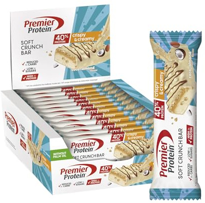 Premier Protein - Soft Crunch Bar 40 percent - Coco Almond - 12x40g - Low Sugar - Low Carb - High Protein Bar - Palm Oil Free