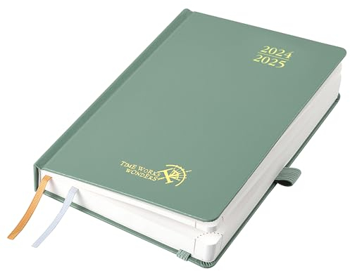 POPRUN Kalender 2024 2025 Tagesplaner 21,5 x 14,5 cm, Tageskalender A5 1 Tag 1 Seite (Montag - Sonntag), Terminplaner (Aug.2024-Jul.2025) mit Hardcover, Stiftschlaufe - Mitternachtsgrün