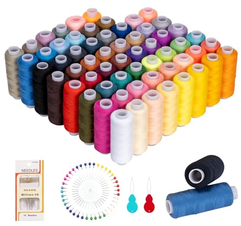 Kiperline Nähgarn Set 60 Farben Nähgarn für Nähmaschine Garn 250 Yard(230 Meter) Nähmaschinengarn 100% Polyester Nähzubehör mit Nadeln Einfädler und Stecknadeln