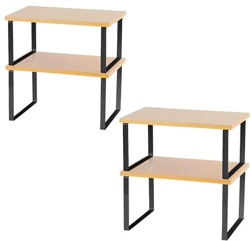 E-ROOM TREND Skåp organiseringshylla/köksbänkhyllor | köksförvaring kryddorganisatör | Plattor organiserare för skåp stapelbart expanderbart metallkonstruerat trä (COB-4M&L) | svart | 4 paket