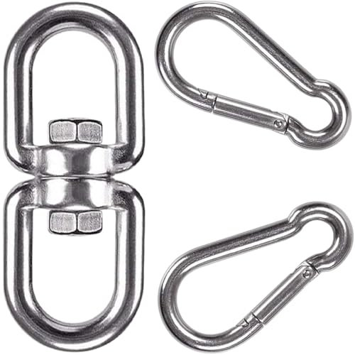 WAREMAID Acciaio Inossidabile Girevole, Anello Girevole con Doppia Estremità e Occhio Girevole con 2 Ganci a Scatto per Appendere Sedie, Sacchi da Pugno, Altalene per Alberi, Silks Aeree Girevoli