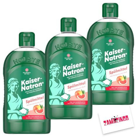 Kaiser Natron Spülmittel 500ml (3er Pack) | Frei von Mikroplastik, mit Pampelmusen-Duft, ohne scharfe Chemikalien, Mit echtem Kaiser Natron! Reinigungskraft für Ihr Geschirr + Zama4Zingo Karte