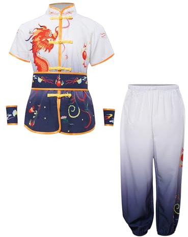 Kaerm Kinder Junge Mädchen Kung Fu Anzüge Traditionell Wing Chun Taichi Uniform Oberteile Hosen Chinesischer Tang Anzüge Hanfu Kampfsport Kleidung Set Schwarz 110-116