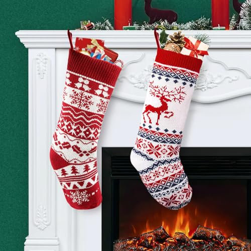 FUKPO Nikolausstrumpf Personalisiert, Weihnachtsstrumpf Nikolausstiefel zum Befüllen Nikolaus Socken Weihnachtsstrümpfe, Nikolaussocke zum Aufhängen Groß Kinder Weihnachtssocken Kamin Weihnachtsdeko