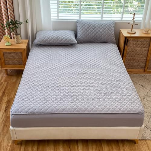 Musihy Spannbettlaken 135 x 200cm Baumwolle Einfarbig mit Gitterstruktur Spannbetttücher Bettlaken mit 2 Kopfkissenbezügen für Boxspringbetten, Grau