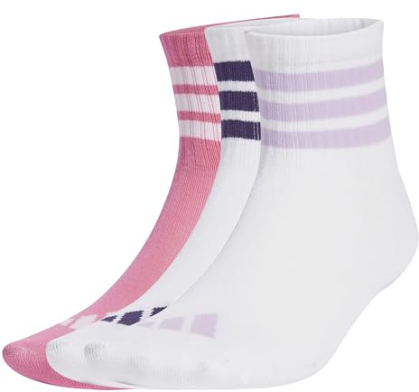 adidas Unisex - Bambini RIBBED 3PP SOCKS, White/White/Pink Fusion, 4.5-6
