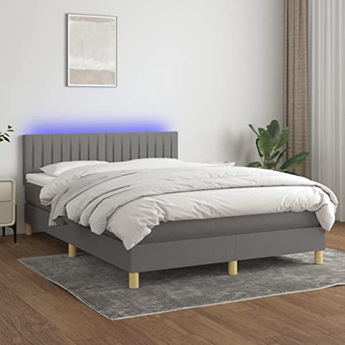 qohoio Boxspringbett mit Matratze & LED Bett Boxspringbett Bett Mit Matratze Polsterbett Schlafzimmer MöBel Dunkelgrau 140x190 cm Stoff - 3133870