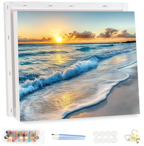 MEIYUDA Pintar por Numeros Adultos con Marco Paisaje, Seaside DIY Pintura por Numeros Kit Manualidades Adultos, Cuadros por Numeros Pigmento Acrílico, Decoración para el Hogar Regalo de pared 40x30cm
