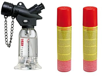 ROTHENBERGER Industrial 1x Pocket Torch Lötbrenner Sturmfeuerzeug Gasbrenner inkl. 2x Nachfüllgas 100 ml | Piezo Zündung | Über-Kopf-Betrieb möglich | Arbeitstemperatur: ca. 450 °C | wiederbefüllbar