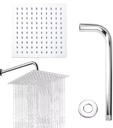 suaywo 10 Pollici Soffione Doccia Quadrato Soffione per Doccia in Inox 304 Soffione doccia a Pioggia Testa Doccia Regolabile 360° Può essere Montato a Parete o a Soffitto 25 x 25 cm