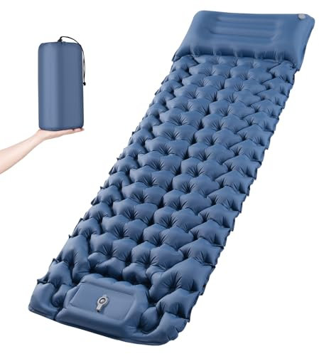 Haksimey Isomatte Selbstaufblasend ultraleichtLuftmatratze für Camping, aufblasbare Matratze mit Fußpresspumpe, Air Mattress mit kopfkissen, Outdoor campingmatte schlafmatte für Wandern Reisen