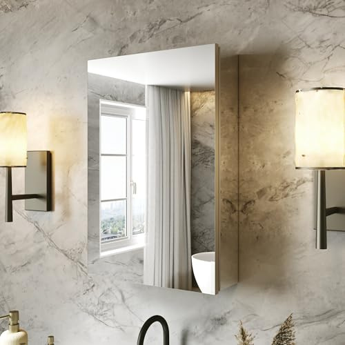 ComfyStyle 16x24 Bathroom Medicine Cabinet with Mirror,Aluminum Alloy Frame with Mirror Side Panels,Surface or Recessed Medicine Cabinet with Adjustable Shelves,Assembly Required