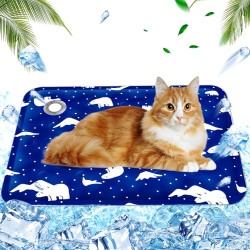 AHYDFSR Tappetino Rinfrescante per Cane, Tappetino Refrigerante per Cani e Gatti, Gatti Iniezione D'acqua, 40x50cm, M, Orso polare blu reale