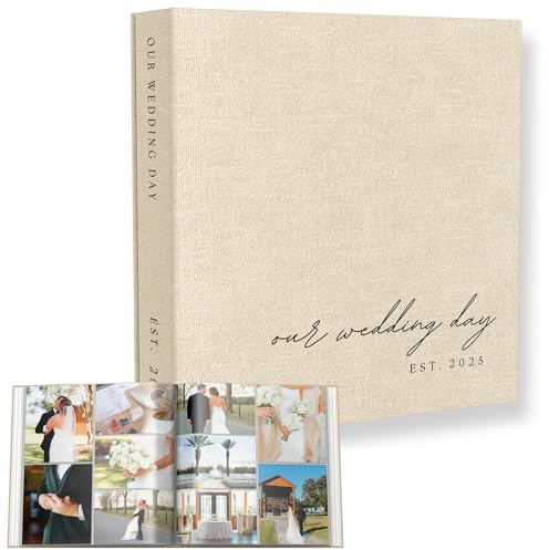Wedding Photo Album 4x6 Pictures & Custom 2025 Year - Large Picture Scrapbook with 400 Pockets for Horizontal & Vertical Photos - Linen Photo Album Book for Personalized Wedding Day Memory Keepsake