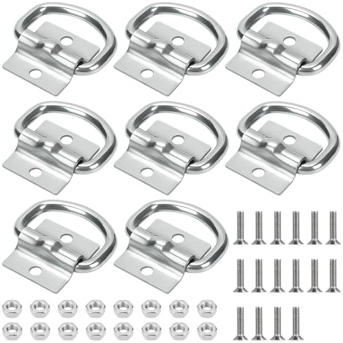 TTYSHIP® 8 Pezzi Anelli di Fissaggio a D, Anelli di Ancoraggio a D con 16 Viti, Anello da Ancoraggio per Rimorchi Furgoni Barca Fuori Strada Camion