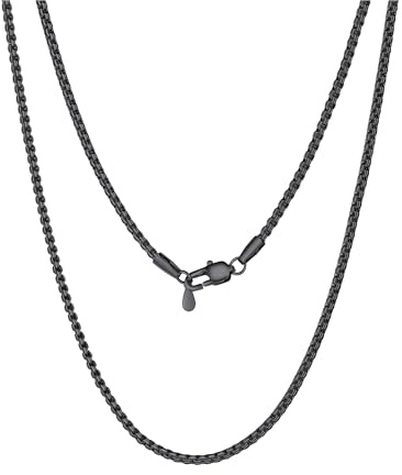 PROSTEEL 2mm Chaine Noire Collier Homme Acier Inoxydable de 46cm, Collier Homme à Maillons Vénitienne, Chainette Noire
