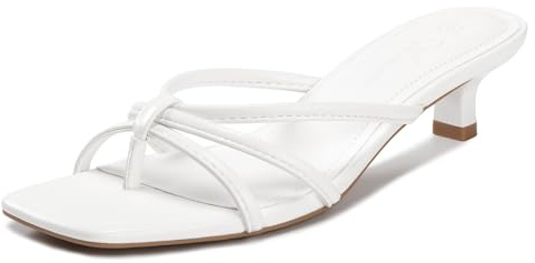 Athlefit Kitten Heels for Women Flip Flop White Low Heeled Sandals Size 8