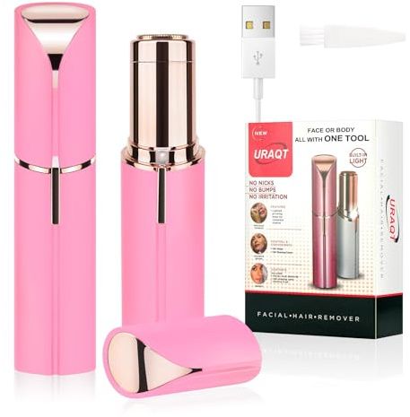 URAQT Gesichtshaarentferner für frauen, USB Elektrischer Haarentfernung, Schmerzfreie Gesichtsrasierer Elektrorasierer Trimmer Damen für Körper Gesichtshaare Lippen Kinn, mit LED-Licht(Rosa)