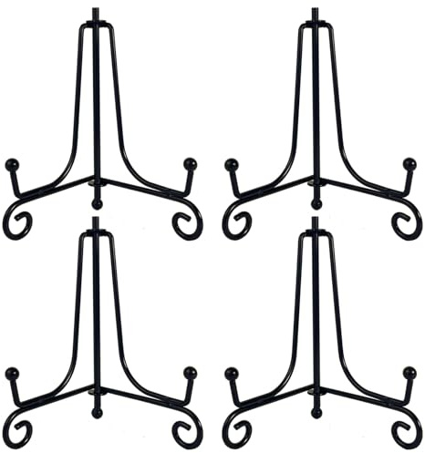 4 Pezzi Porta Piatti da Esposizione Nero, Reggi Piatti da Esposizione in Metallo, Cavalletti Espositori per Opere d’Arte, Quadri, Cornici, Libri, Bigliettini, Piastrelle e Piccoli Oggetti (10cm)