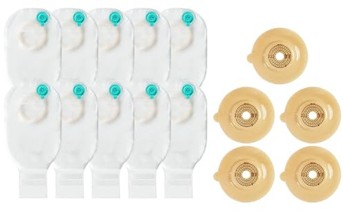 15 Bolsas de Ostomía, Suministros de Colostomía de Dos Piezas, Bolsas de Estoma con Ventilación para El Cuidado Del Estoma de Ileostomía, Recortables a Medida (10 Bolsas + 5 Chasis Convexos)