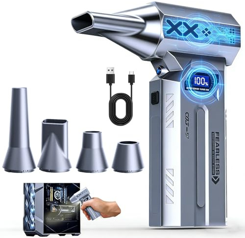 Compressed Air Duster Cordless, 4 Gear Adjustable Brushless Motor 150000RPM Electric Air Duster, Rechargeable with LED Display & Light, Mini Dust Blower for Computer, PC, Keyboard, Outdoor, House, Car