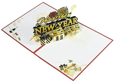 Tarjetas emergentes 3D para Año Nuevo,Tarjeta de feliz año nuevo,Tarjeta de de Año Nuevo | Tarjeta de impresión transparente para decoraciones navideñas, recuerdos y celebraciones