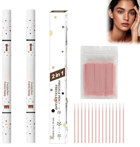 Fräknande penna 2 st. 2-i-1 färgstämpel och fläckpenna, realistisk naturlig, färgfast, make-up fläckskylt för ansikte (04)