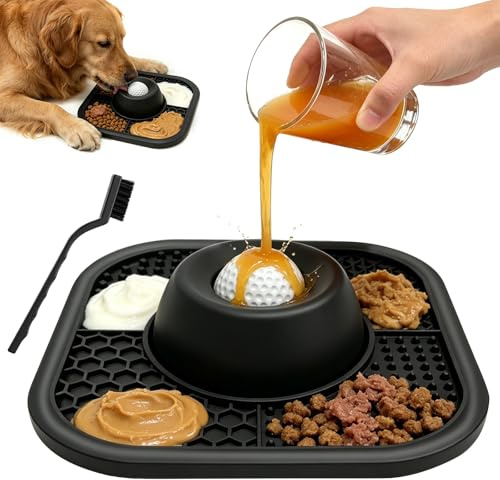 Dog licking Bowl with Ball for Slow Feeder Dog Bowl, Bone Soup, Yogurt, and Meat Paste Slow Feeder Food Bowl, Anti Slip Silicone Suction Cup Lick Mats for Dogs with Lick Ball Toy for Large Small Pet