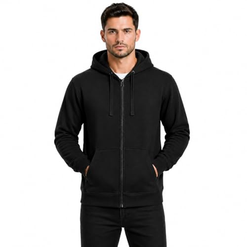 Moon3X Men's Zip Up Fleece Hoodie Long Sleeve Zipped Hoodie Jumper Tops Sweater Hoodies for Men Sweatshirt Jacket S-XXL (Black, Large)