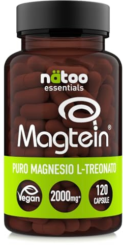 Nätoo Magtein® Magnesio L Treonato Puro 2000 mg 120 Capsule Supporto per Memoria, Concentrazione e Tono dell’Umore Integratore Stanchezza Fisica Mentale Magnesio Treonato Capsule Puro