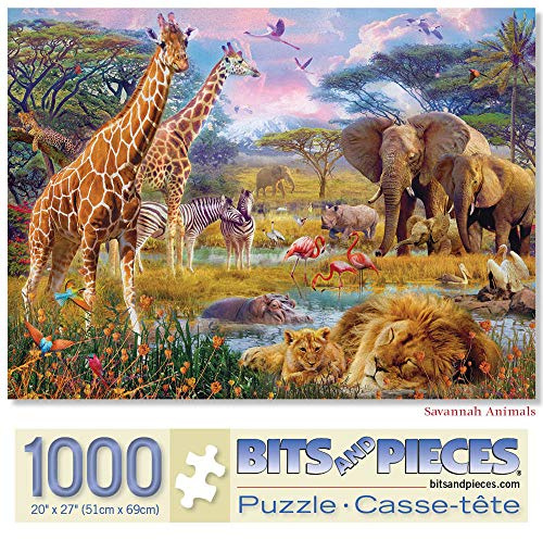 Bits and Pieces - 1000 Piece Jigsaw Puzzle for Adults - Measures 51cm x 69cm When Complete - Savannah Animals - 1000 pc Jungle Scene Jigsaw by Artist Jan Patrik
