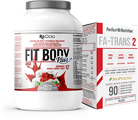 Diät shakes zum abnehmen 1kg + Fat burner 90 pills | Mit Kollagen Effektive Schlankheitsformel Mahlzeitenersatz | Protein für eine schnelle Fettverbrennung (Erdbeere 480 gr + Fatrans)