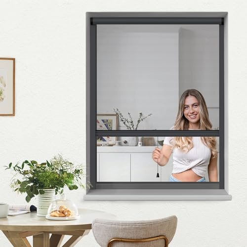 jarolift 4 in 1 Zanzara Insektenschutzrollo Fliegengitter für Fenster, Bausatz mit Aluminium-Rahmen, robustes Fiberglas-Gewebe, 100 x 160 cm (B x H), Anthrazit