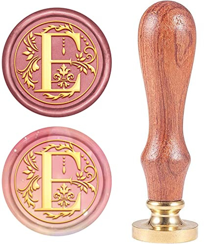 craspire Retro alfabet initialer vax sigillstämpel klassisk vintage 26 bokstäver AZ 25 mm avtagbart mässingshuvud trähandtag för inbjudningskuvert, utsmyckning gåva dekoration (bokstaven E)