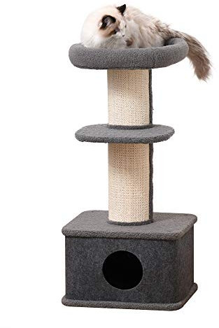PawHut 96cm Cat Tree Kitten Tower Multi level Activity Center Pet Furniture with Sisal Scratching Post Condo Removable Cover Grey