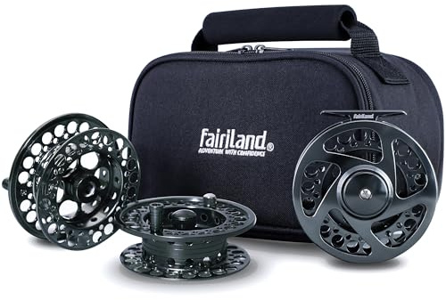 fairiland TURMAX MK2 Fly Fishing Reel Combo, CNC Aluminum Large Arbor Fly Reel with 2 Extra Spools and Storage Case, Sealed Carbon Drag, Left/Right Retrieve (5/6wt)