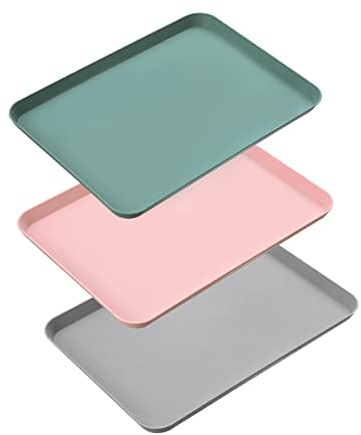Easy Grip Serving Tray with Anti-Slip Base, Holds Condiment Bottles - Rectangular Plastic Tray for Restaurants & Kitchens (Gray, Green, Pink)
