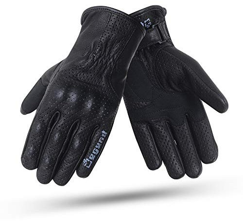 DEGEND Pro-Summer Evo Black | Herr sommar motorcykelhandskar - läderhandskar med ventilation och fingerskydd - motorcykeltillbehör - svarta motorcykelhandskar - storlekar (XS-XXL)
