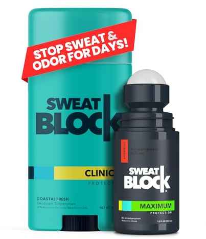 SweatBlock Antiperspirant Deodorant Max Clinical System for Men & Women. Treat Hyperhidrosis, Excessive Sweating & Underarm Odor (1 Roll-on + 1 Deo)