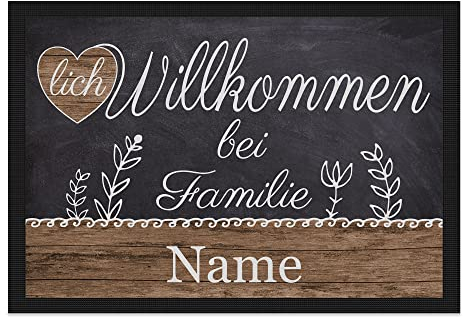 PR Print Royal Personalisierte Fußmatte mit Namen - Herzlich Willkommen - Geschenke zum Einzug | rutschfest, 75x50cm mit Gummirand