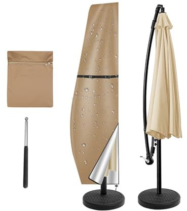 NAKIHOUSE Housse de protection pour parasol - Imperméable - Résistante aux intempéries et aux UV - Coupe-vent - Pour parasol d'extérieur Cantilever Offset - 265 x 40/70/50 cm - Kaki